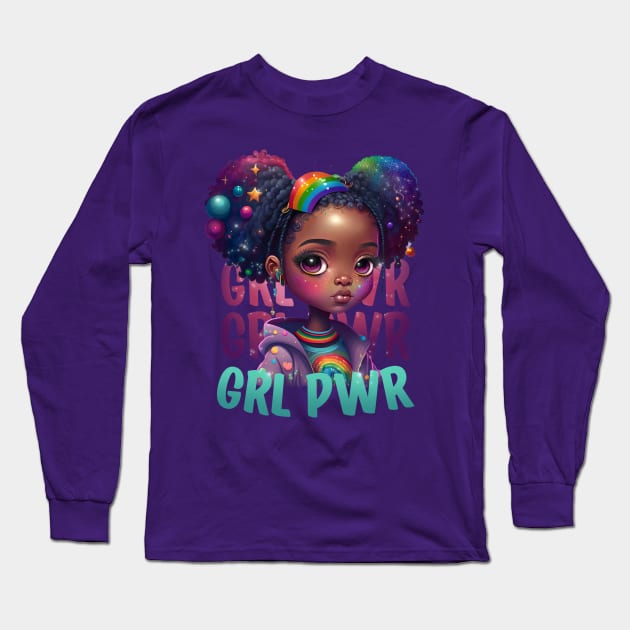 GRL PWR Cute Black Girl Power Women Empower Long Sleeve T-Shirt by Irene Koh Studio